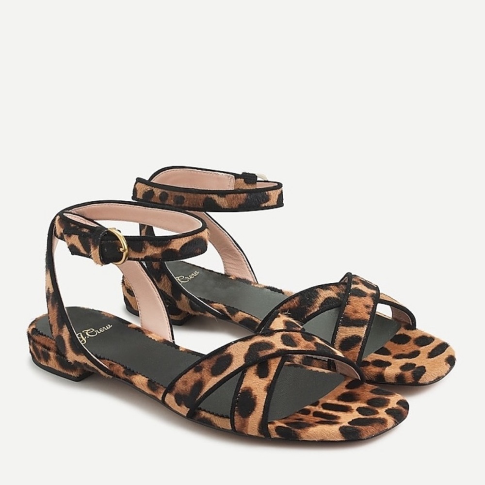NWT J.Crew Abbie Cross-Strap Sandal in Leopard Calf Hair Leather Size 7.5